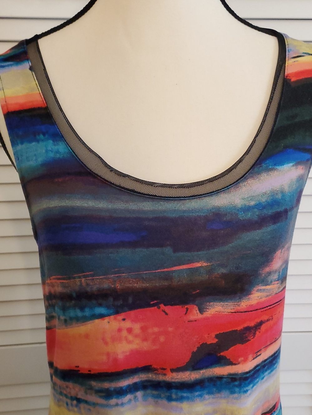 Cupio Rainbow Dress or Beach Swim Coverup with Black Mesh Trim, Size Medium - Picture 2 of 8